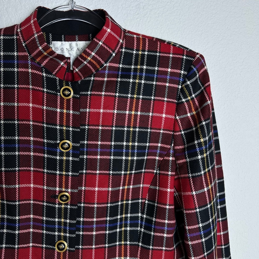Doncaster Red Plaid Wool Lambswool‎ Blazer Jacket Mandarin Collar Womens 10P USA